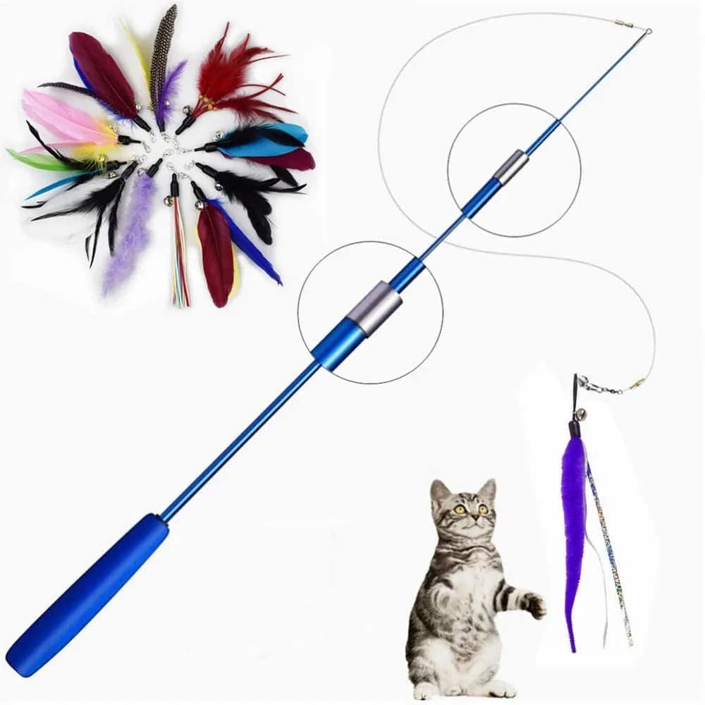 Black Interactive Cat Toy Kitten Teaser Stick Wand Pet Three-section Retractable Feather Stick Bell Catcher TRENDYPET'S ZONE