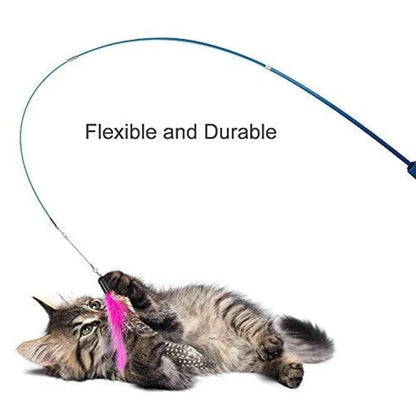 Black Interactive Cat Toy Kitten Teaser Stick Wand Pet Three-section Retractable Feather Stick Bell Catcher TRENDYPET'S ZONE