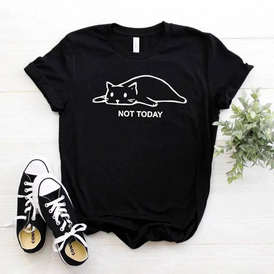 Black Not Today Cat Women T-shirt Cotton Casual Funny For Lady Girl Top Tee - Trendypet's Zone