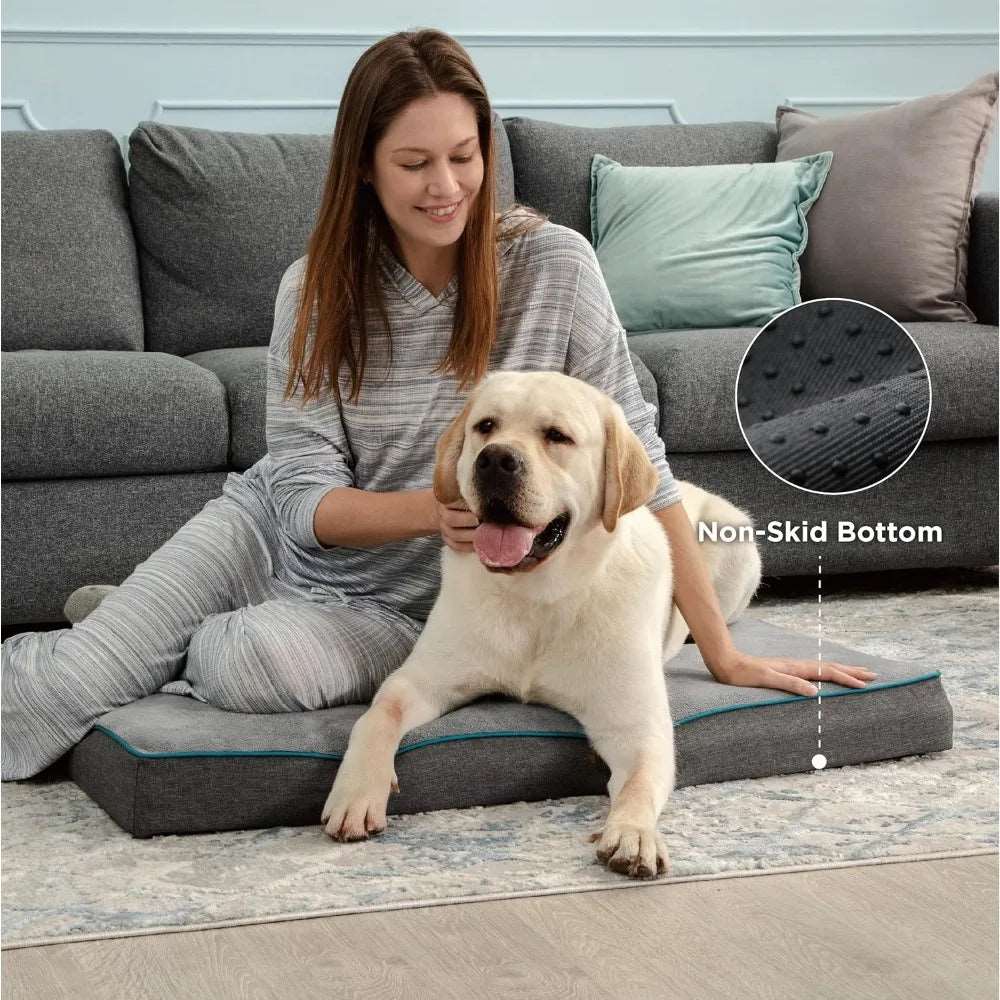 Black Orthopedic Waterproof Dog Bed with Removable Washable Cover and Nonskid Bottom for Crate, Memory Foam XL Size 41" × 29" × 3.5" TRENDYPET'S ZONE