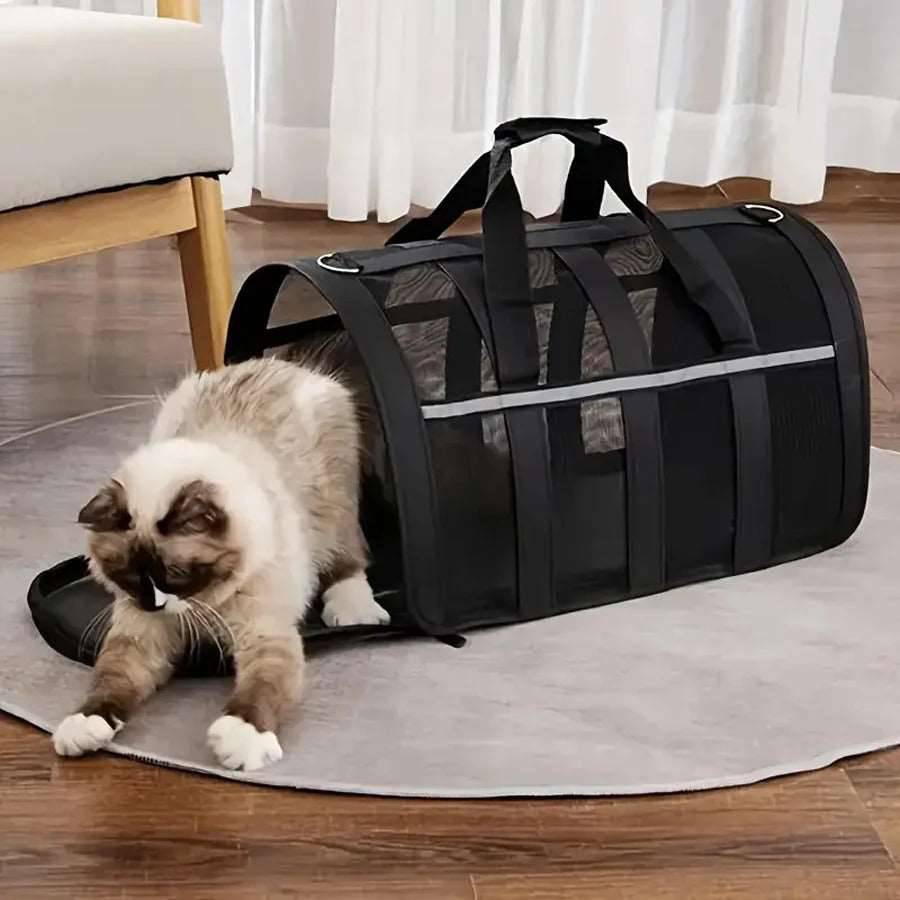 Black Pet Carrying Bag Large Capacity Portable Breathable Shoulder Bag For Outdoor Use Suitable For All Seasons TRENDYPET'S ZONE