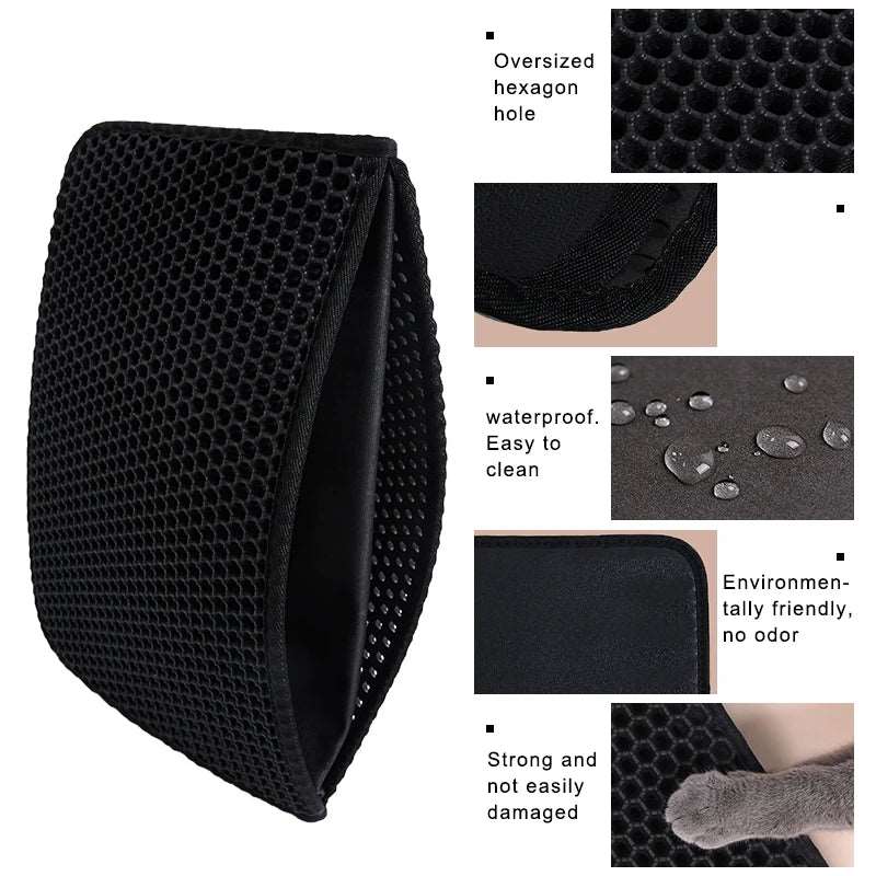 Black Pet Cat Litter Mat Waterproof EVA Double Layer Trapping Kitten Litter Box Mat Clean Pad Products - Trendypet's Zone