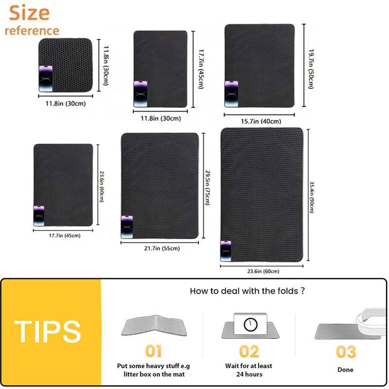 Black Pet Cat Litter Mat Waterproof EVA Double Layer Trapping Kitten Litter Box Mat Clean Pad Products - Trendypet's Zone