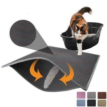 Black Pet Cat Litter Mat Waterproof EVA Double Layer Trapping Kitten Litter Box Mat Clean Pad Products - Trendypet's Zone