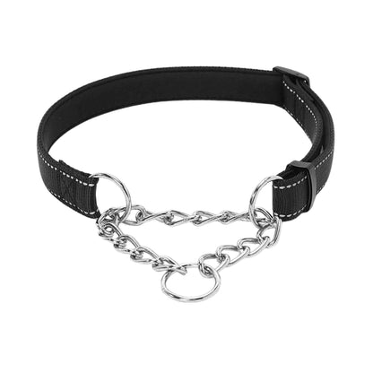 Black Stainless Steel Chain Reflective Nylon Fabric Pet Collars for Small Medium Large Dogs TRENDYPET'S ZONE