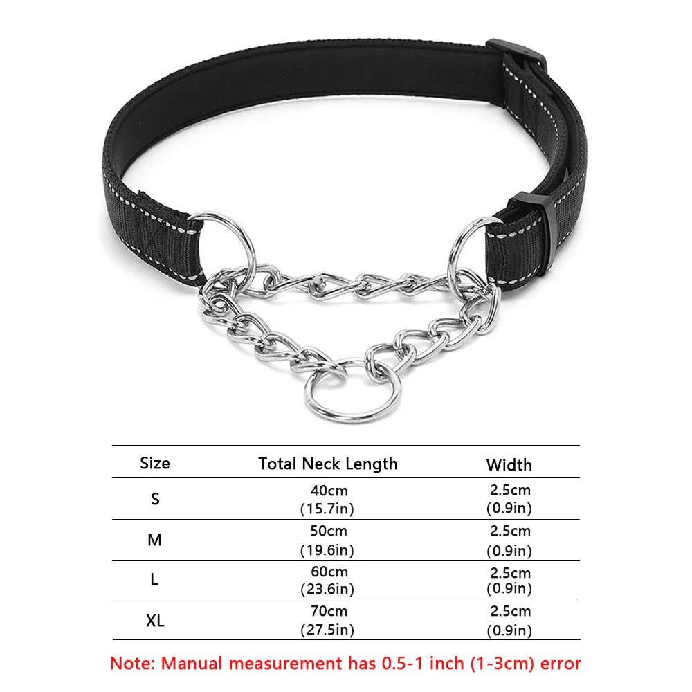 Black Stainless Steel Chain Reflective Nylon Fabric Pet Collars for Small Medium Large Dogs TRENDYPET'S ZONE