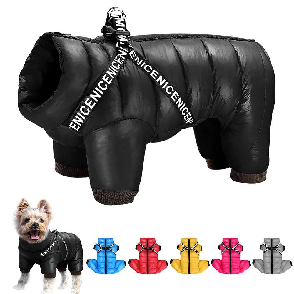 Black Super Warm Waterproof Dog Coat with Harness TRENDYPET'S ZONE