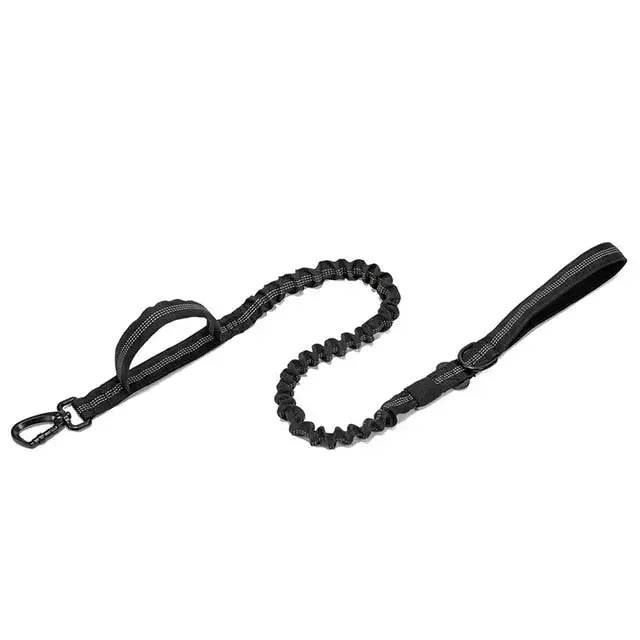 Black Tactical Dog Leash Elastic Dog Strap NO PULL Nylon Reflective Lead Traction Rope Training Walking Hunting Durable Dog Leash Line - Trendypet's Zone