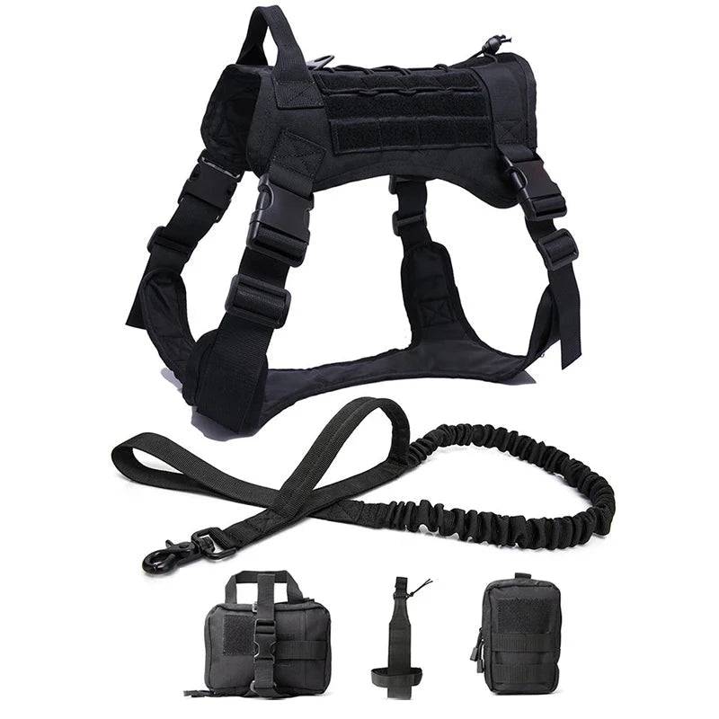 Black Tactical Dog Pet Vest With Bags Military Harness Leash Set - Trendypet's Zone