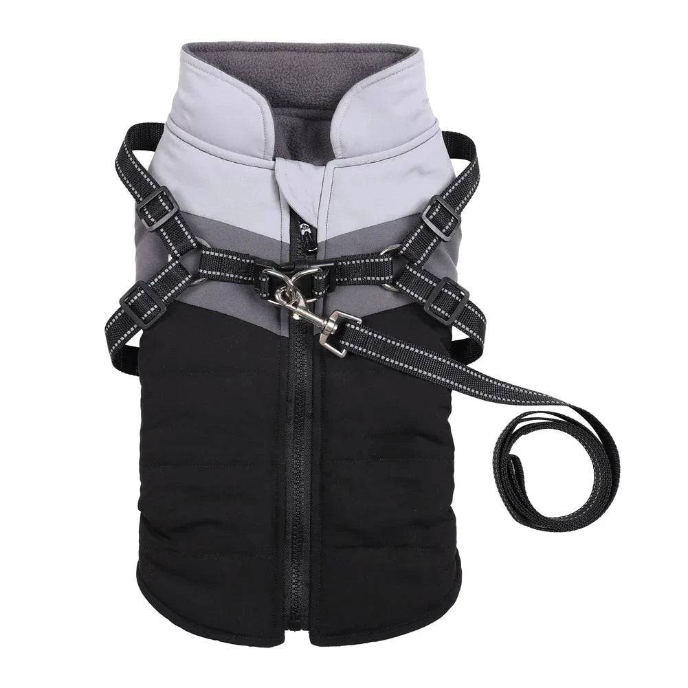 Black Warm Dog Coat Autumn Winter Jacket with Harness Cold Weather Waterproof Clothes Outfit TRENDYPET'S ZONE