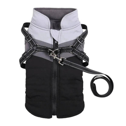 Black Warm Dog Coat Autumn Winter Jacket with Harness Cold Weather Waterproof Clothes Outfit TRENDYPET'S ZONE