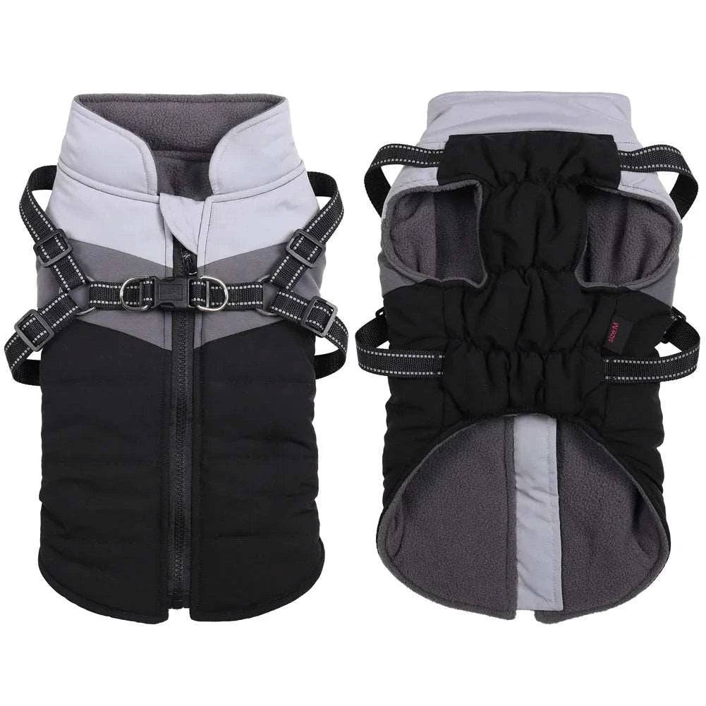 Black Warm Dog Coat Autumn Winter Jacket with Harness Cold Weather Waterproof Clothes Outfit TRENDYPET'S ZONE