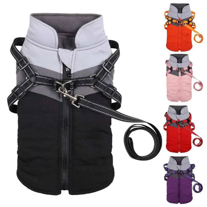 Black Warm Dog Coat Autumn Winter Jacket with Harness Cold Weather Waterproof Clothes Outfit TRENDYPET'S ZONE