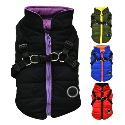 Black Waterproof Dog Vest Jacket with Harness Winter Coats TRENDYPET'S ZONE