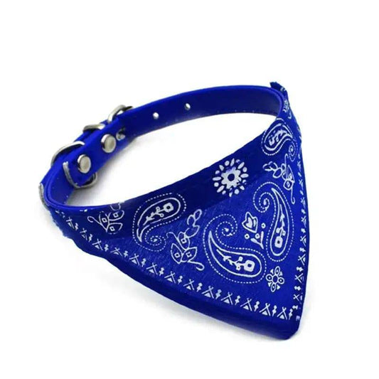 Blue Adjustable cat and dog bandana collar PU pet neck scarf with printed triangle scarf - Trendypet's Zone