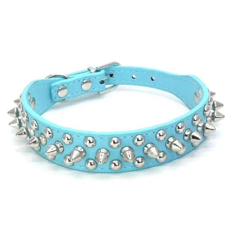 Blue Adjustable Leather Dog Collar Neck Strap PU Leather Punk Rivet Spiked Pet Puppy Collars TRENDYPET'S ZONE