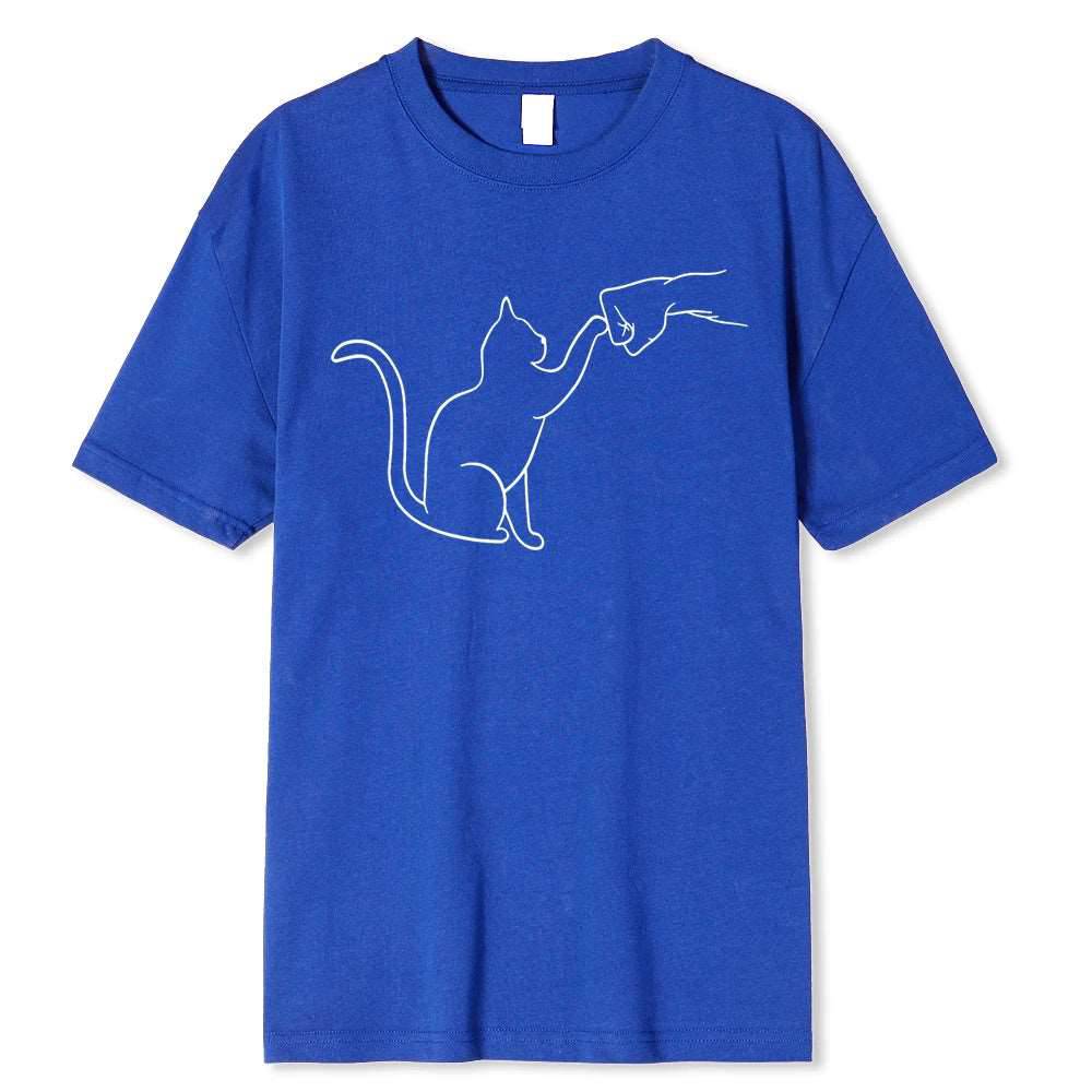 Blue Agreement With Cat Funny Printing Man Boy T-Shirts Comfortable Male Clothes Tee Clothes Hip Hop O-Neck 100% Cotton TRENDYPET'S ZONE