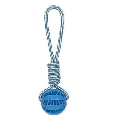 Blue Ball Hemp Rope Toys Treat Interactive Rubber Leaking Balls for Small Dogs Chewing Bite Resistant Pet Tooth Cleaning - Trendypet's Zone