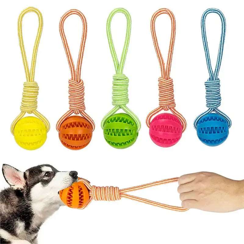 Blue Ball Hemp Rope Toys Treat Interactive Rubber Leaking Balls for Small Dogs Chewing Bite Resistant Pet Tooth Cleaning - Trendypet's Zone