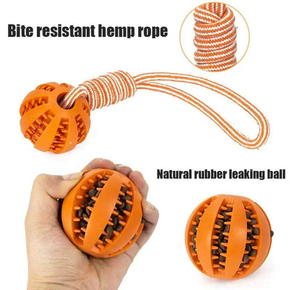 Blue Ball Hemp Rope Toys Treat Interactive Rubber Leaking Balls for Small Dogs Chewing Bite Resistant Pet Tooth Cleaning - Trendypet's Zone