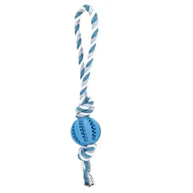 Blue Ball White Hemp Rope Toys Treat Interactive Rubber Leaking Balls for Small Dogs Chewing Bite Resistant Pet Tooth Cleaning - Trendypet's Zone