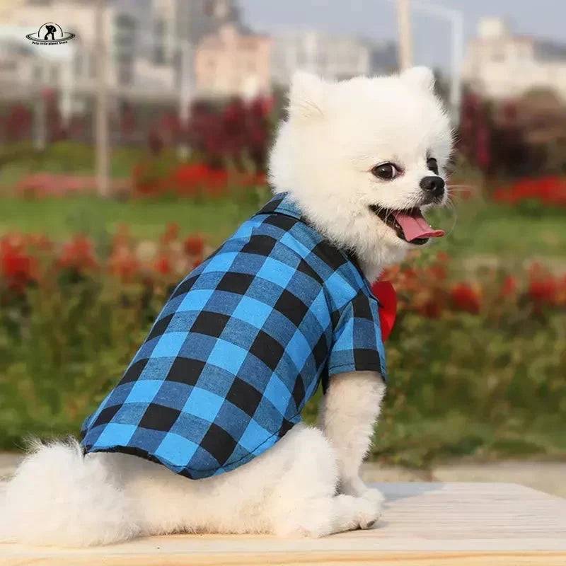 Blue Bowtie Dog Shirts Classical Plaid Thin Breathable Summer Clothes for Small Large Dogs Puppy Vest Chihuahua Yorkies - Trendypet's Zone