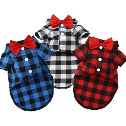 Blue Bowtie Dog Shirts Classical Plaid Thin Breathable Summer Clothes for Small Large Dogs Puppy Vest Chihuahua Yorkies - Trendypet's Zone