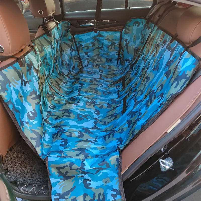 Blue Camouflage Dog Carriers Waterproof Rear Back Pet Dog Car Seat Cover Hammock Protector with Safety Belt Transporting - Trendypet's Zone