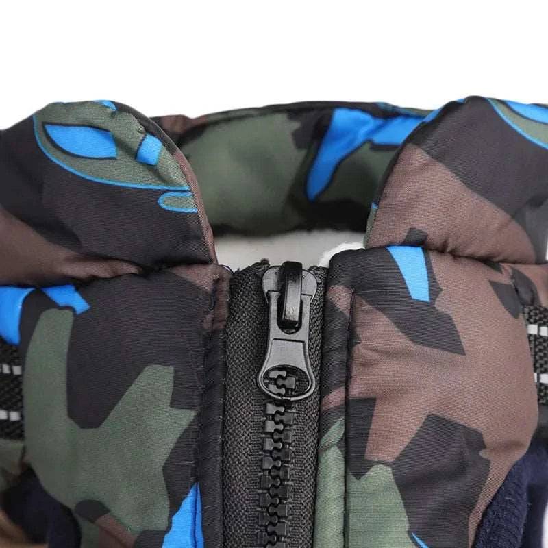 Blue Camouflage Winter Pet Dog Jacket With Harness Warm Clothes Waterproof Coat Outfits - Trendypet's Zone