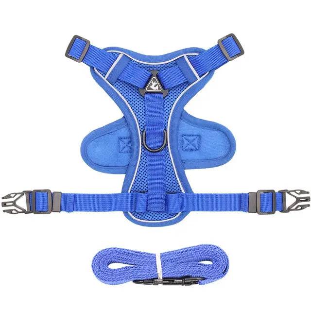 Blue Dog Harness Leash Set Reflective Breathable Vest Adjustable Chest Strap TRENDYPET'S ZONE