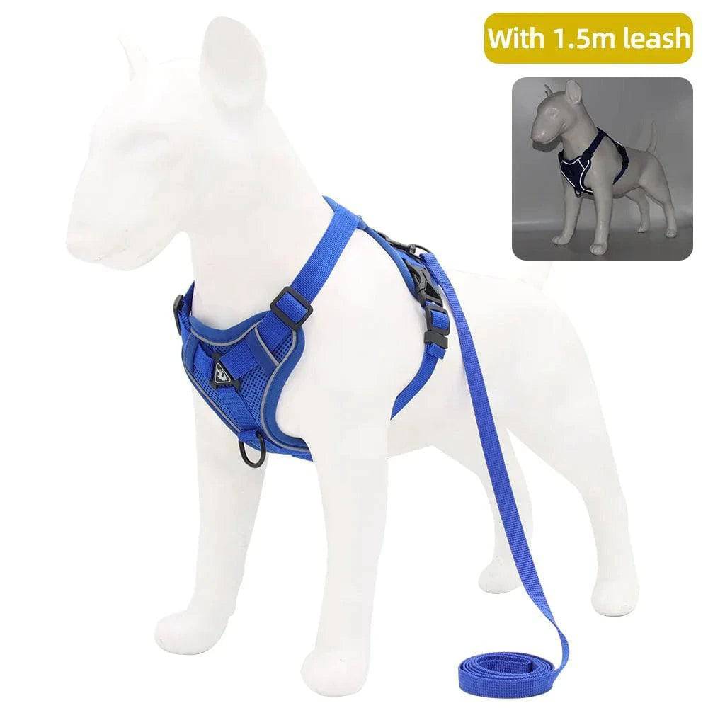 Blue Dog Harness Leash Set Reflective Breathable Vest Adjustable Chest Strap TRENDYPET'S ZONE