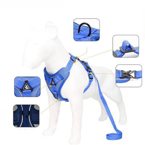 Blue Dog Harness Leash Set Reflective Breathable Vest Adjustable Chest Strap TRENDYPET'S ZONE