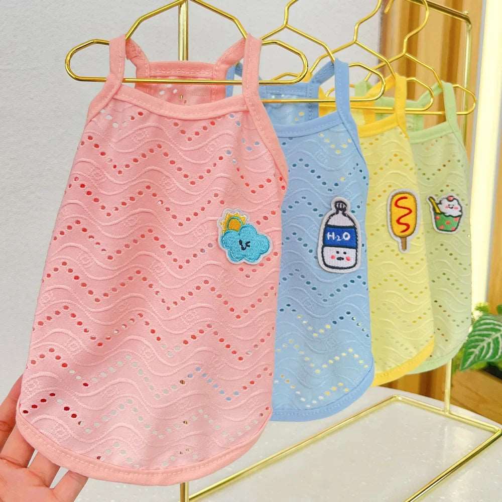 Blue Dog Summer Clothes Cute Embroidery Striped Top Vest Breathable Puppy Sleeveless Shirt TRENDYPET'S ZONE