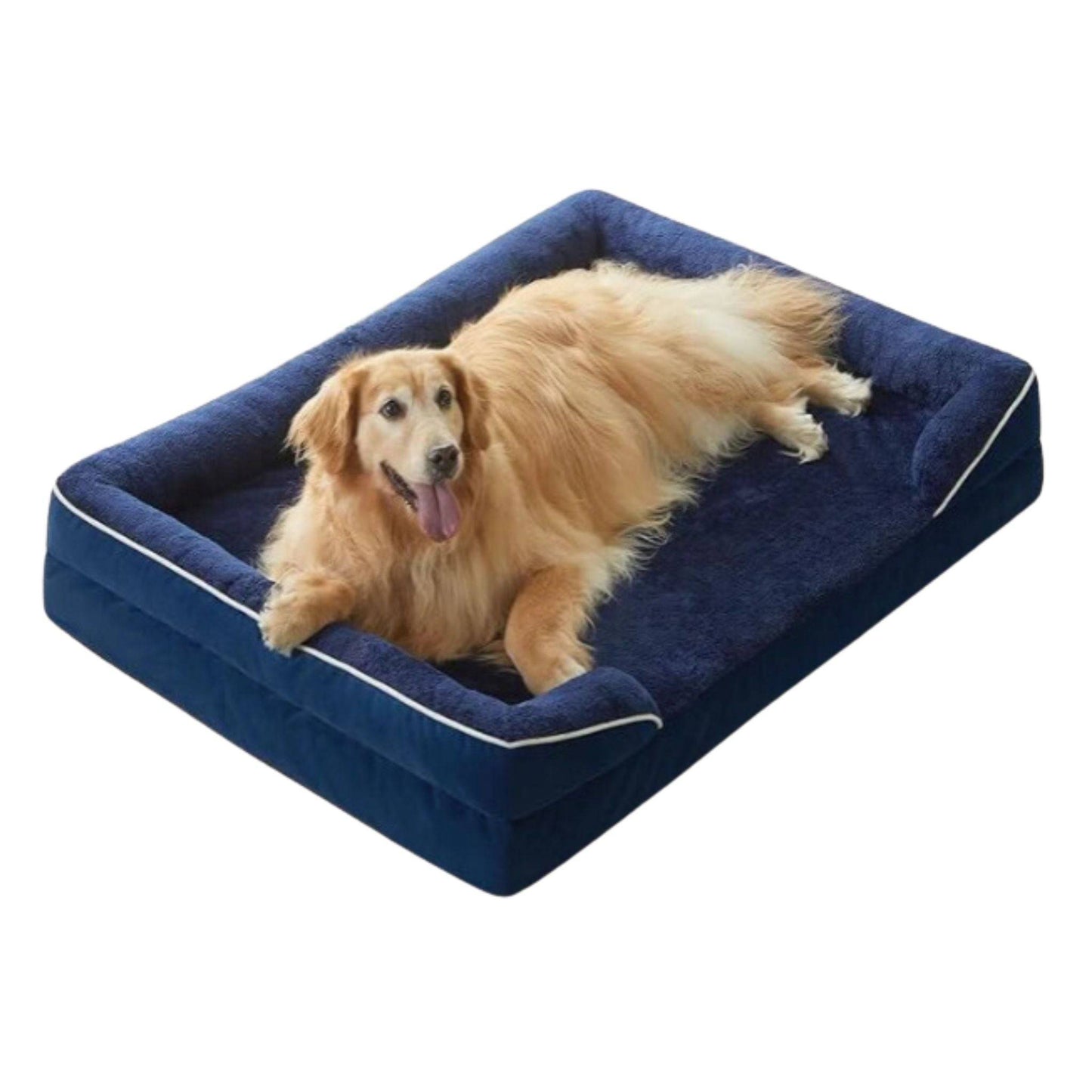 Blue Extra Large Bolster Dog Bed with Waterproof Lining & Non-Skid Bottom, Washable, Orthopedic Egg Foam Couch, XL 42"x 30"x 7" - Trendypet's Zone