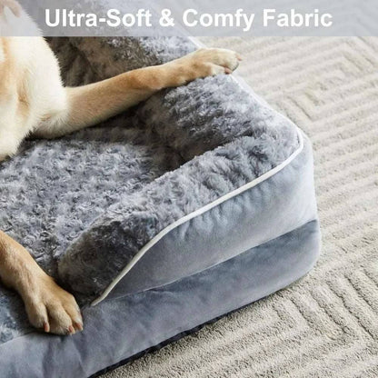 Blue Extra Large Bolster Dog Bed with Waterproof Lining & Non-Skid Bottom, Washable, Orthopedic Egg Foam Couch, XL 42"x 30"x 7" - Trendypet's Zone