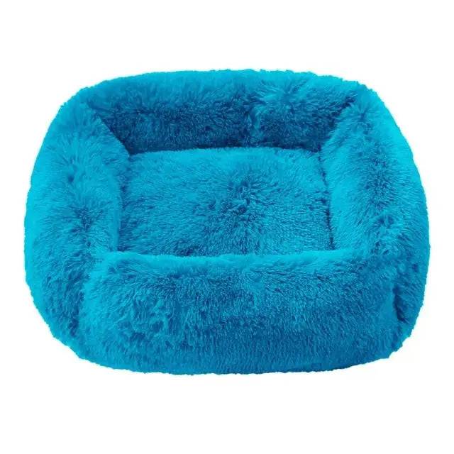 Blue Fluffy Dog Sofa Bed Square Pet Beds Cat Mat Plush Dogs House Indoor Winter Warm Pet Sleeping Kennel For Small Medium Large Dogs TRENDYPET'S ZONE