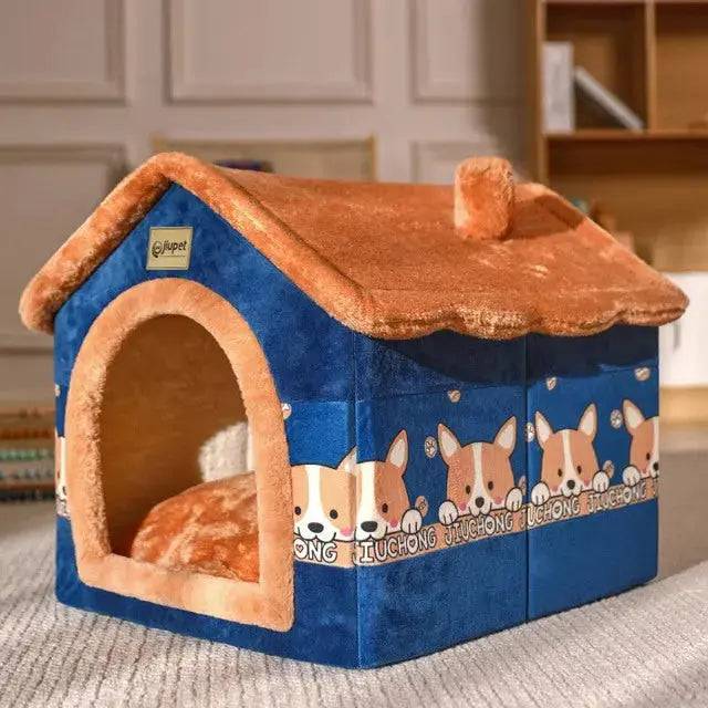 Blue Foldable House Kennel Bed Mat Basket Cave Sofa TRENDYPET'S ZONE