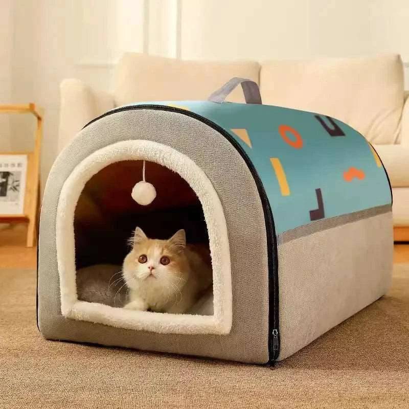 Blue Gray Breathable Warm Plush Pet Bed House Washable Soft Cat Kitten Cushion Kennel for Small Medium Pet Supplies TRENDYPET'S ZONE