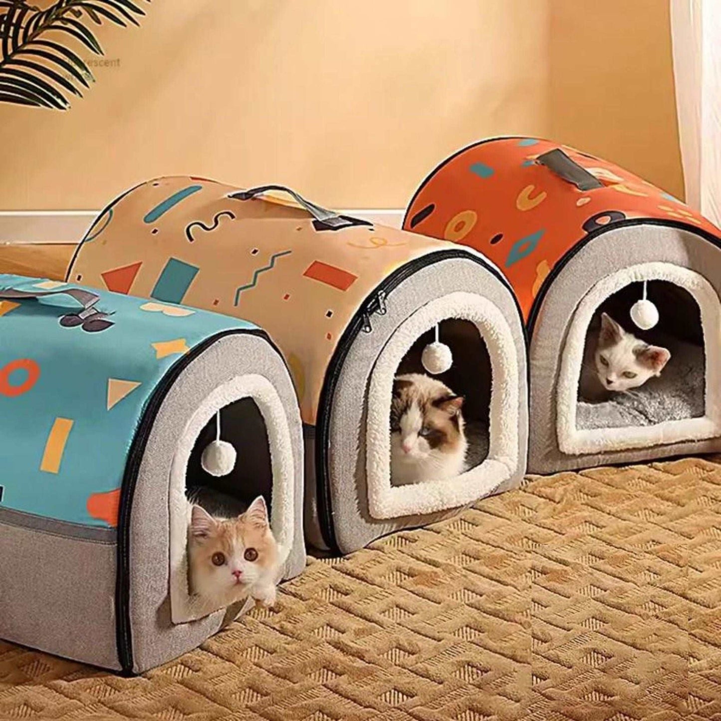 Blue Gray Breathable Warm Plush Pet Bed House Washable Soft Cat Kitten Cushion Kennel for Small Medium Pet Supplies TRENDYPET'S ZONE