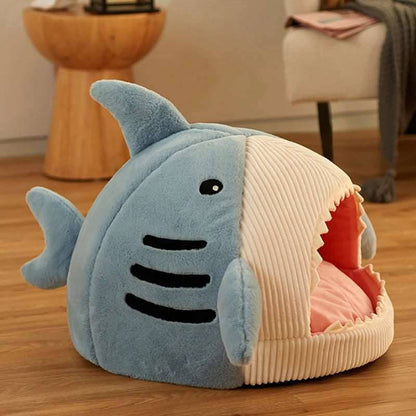 Blue Gray Cat Mat Shark-Shaped Kennel Kitten Bed Hideout House Semi-Closed Nest TRENDYPET'S ZONE