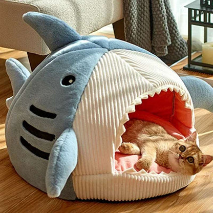 Blue Gray Cat Mat Shark-Shaped Kennel Kitten Bed Hideout House Semi-Closed Nest TRENDYPET'S ZONE