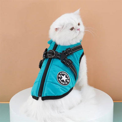 Blue-Green Winter Pet Clothes For Small Large Dogs Warm Fleece Jacket Waterproof With Harness Clothing Puppy Costume TRENDYPET'S ZONE