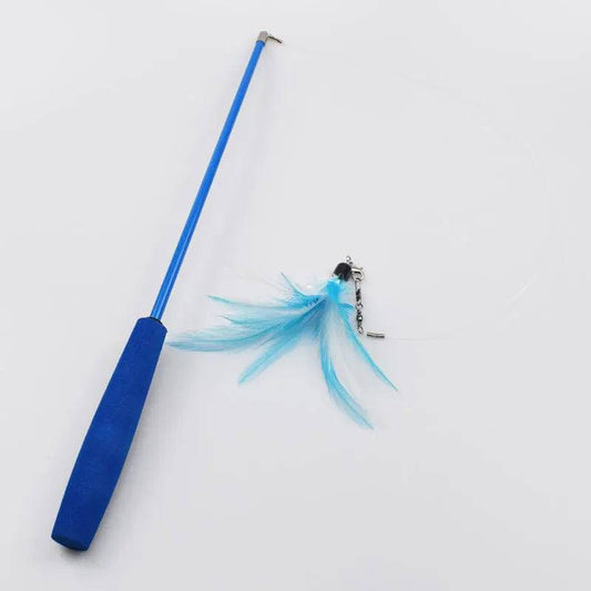 Blue Interactive Cat Toy Kitten Teaser Stick Wand Pet Three-section Retractable Feather Stick Bell Catcher TRENDYPET'S ZONE