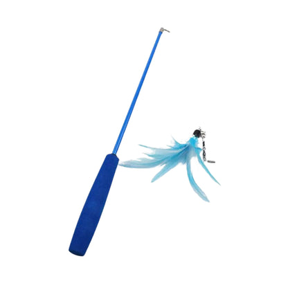 Blue Interactive Cat Toy Kitten Teaser Stick Wand Pet Three-section Retractable Feather Stick Bell Catcher TRENDYPET'S ZONE