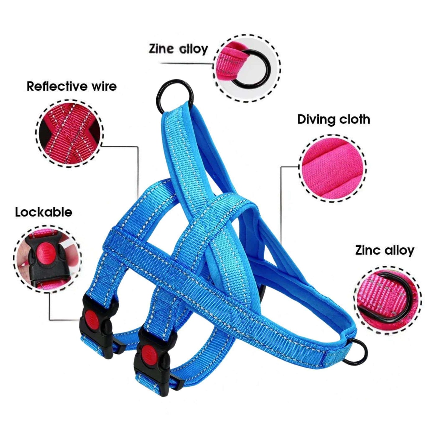 Blue No Pull Nylon Dog Harness Reflective Adjustable Dog Harness Vest For Medium Large Dogs Walking Training Belt TRENDYPET'S ZONE