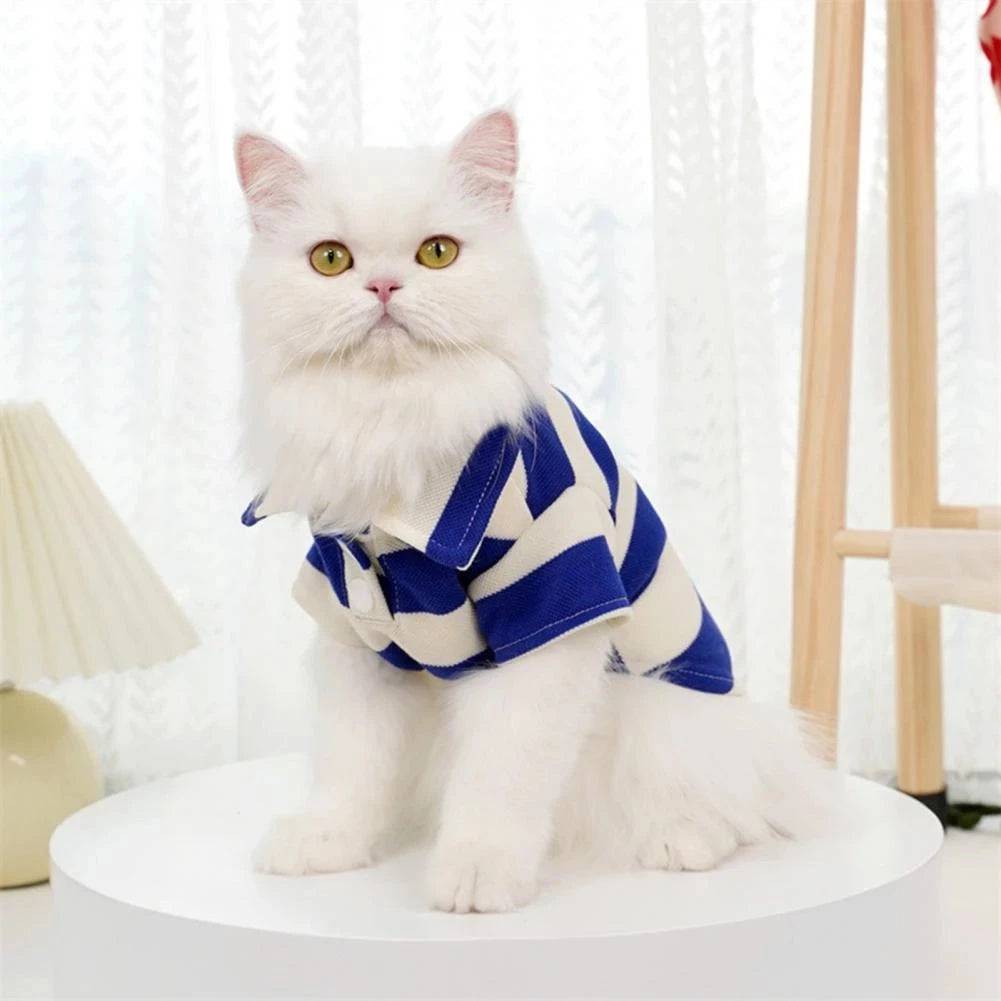 Blue Pet Polo Shirt Summer Cat Clothes Casual Clothing for Small Large Kitten T-shirt Shirts - Trendypet's Zone