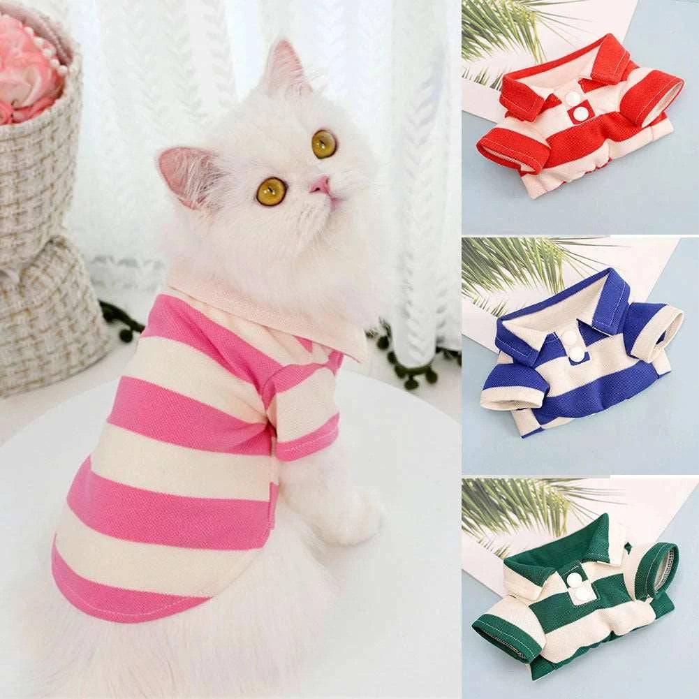 Blue Pet Polo Shirt Summer Cat Clothes Casual Clothing for Small Large Kitten T-shirt Shirts - Trendypet's Zone