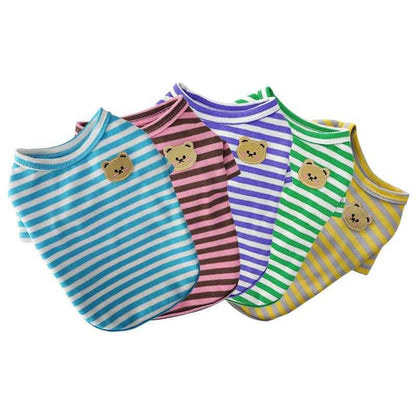 Blue Summer Clothes for Small Dogs Fashion T-Shirt Bear Print Puppy Thin Strip Vest Pet Clothes TRENDYPET'S ZONE