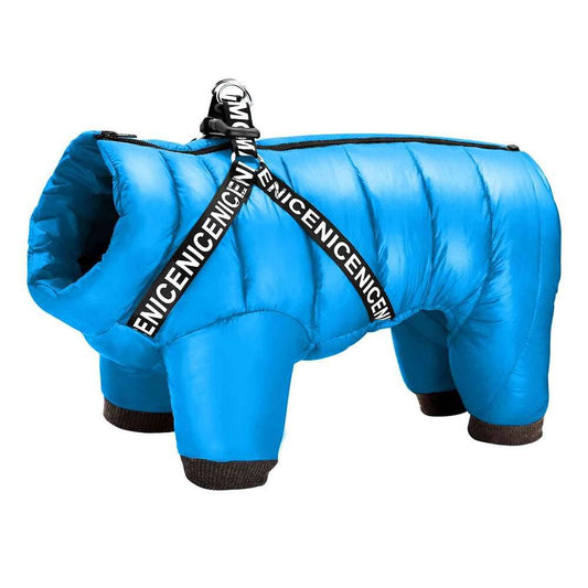 Blue Super Warm Waterproof Dog Coat with Harness TRENDYPET'S ZONE