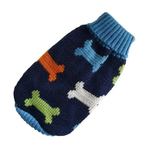 Blue With Bones Cat Kitten Sweater Winter Warm Clothes For Small Medium Dogs Coat Pet Outfit - Trendypet's Zone